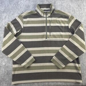 Duluth Fleece Sweater XL Quarter Zip Pullover Green Striped Zip Pocket Outdoors